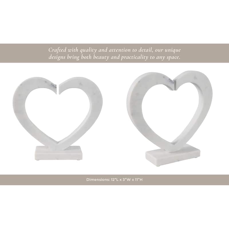 Stone Marble Sculpture Open Heart Shape Modern Decor - 11" White - 12" x 3" x 11"