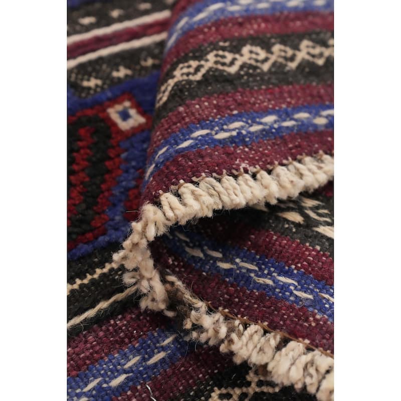 Hand Knotted Oriental 100% Wool Carpet Traditional Tribal Navy Blue & Blues Balouch Runner Rug - 8' 10'' X 2' 1''