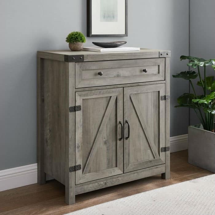 Rustic Farmhouse Barn Door Accent Storage Cabinet Grey Wash - 33 in. H x 30 in. L x 16 in. W