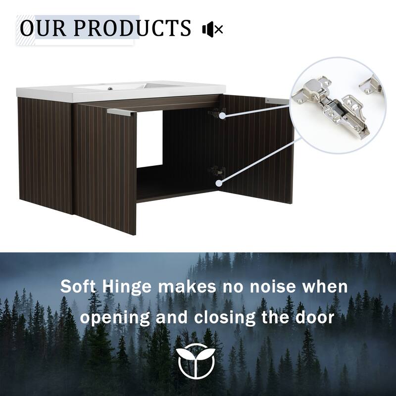 48in Bathroom Vanity with Resin Sink, Soft Close Hinges, 3 Doors, Eco-Friendly Design, Wall-Mounted Floating Cabinet