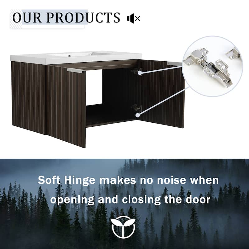 BNK 24"/30"/36" Single Sink Bathroom Vanity with Soft Close Door, Modern Floating Vanity