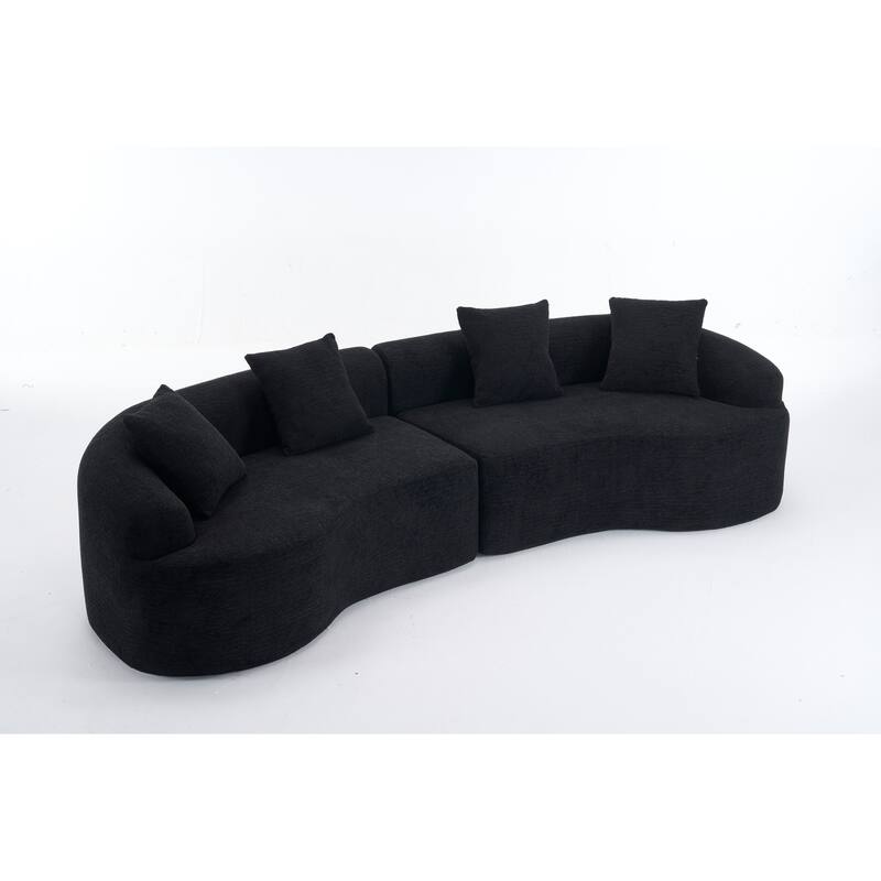 Modular Curved Sectional Sofa, Full Compression 4-Seater Foam Couch, Chenille Boneless Cloud Sofa for Living Room, Bedroom