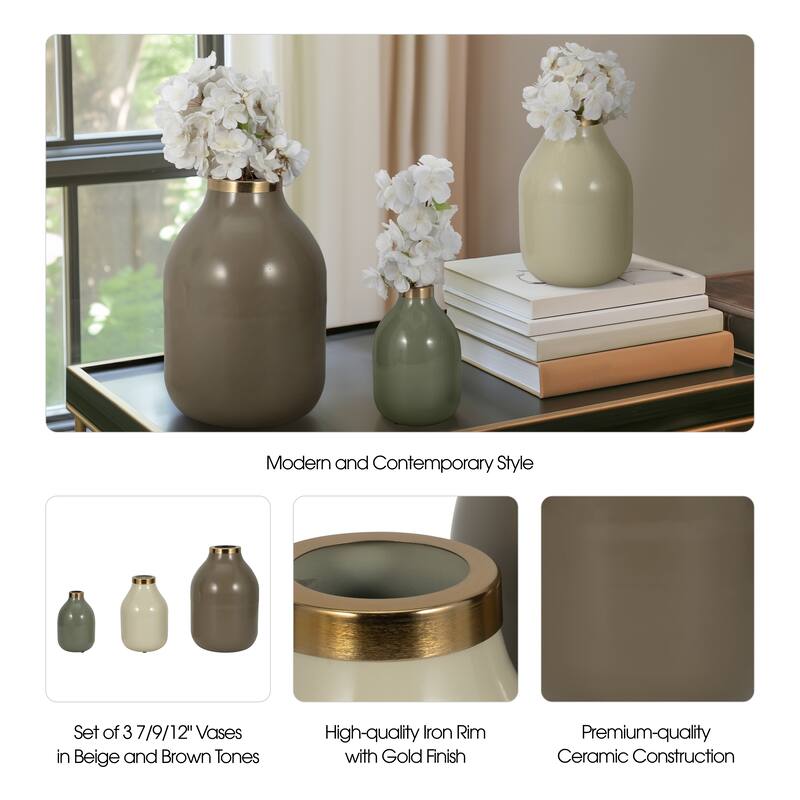 Metal Bottle Vases Set of 3 - Red/Orange, 7/9/12 in.