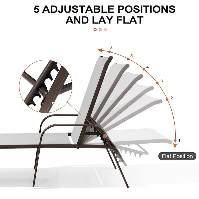 Crestlive Products Outdoor Adjustable Reclining Chaise Lounge Chair with Armrest