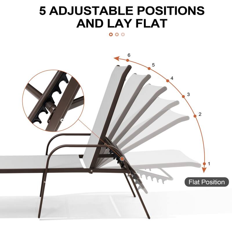 Outdoor Lounge Chairs Chaise Lounge Set with Adjustable Back and Cushions