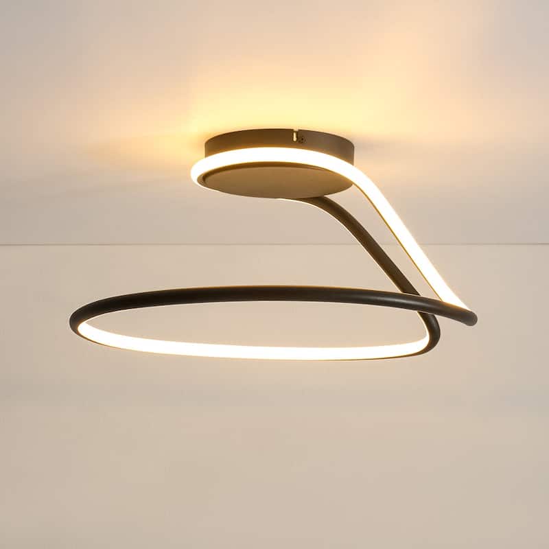 Modern Flow Line Dimmable LED Semi Flush Mount Light 16.9 in