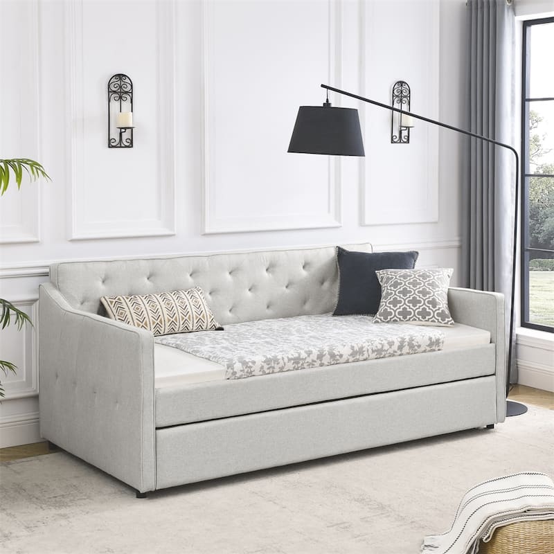 Twin Size Daybed with Twin Size Trundle Upholstered Tufted Sofa Bed
