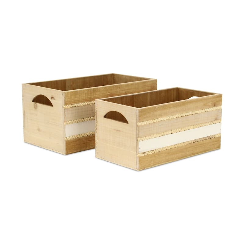Amabel Set of 2 Tri-Color Wood Crate Set with Hyacinth Accents - N/A - Multi-Color