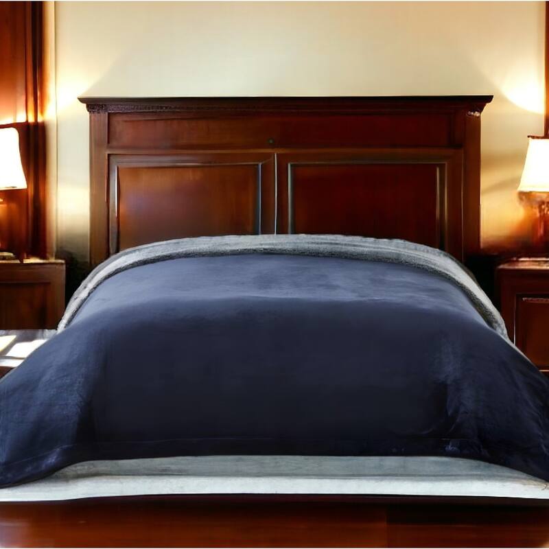 90" X 90" Navy Blue Knitted Polyester Plush Throw Blanket - Queen