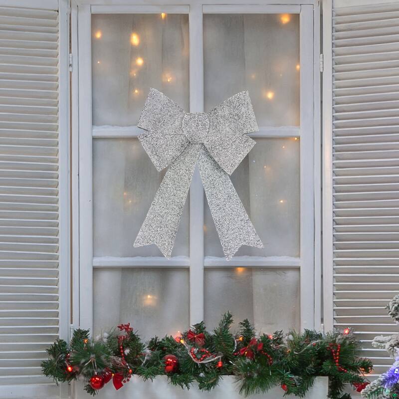 17" Tinsel 4-Loop Bow Christmas Decoration
