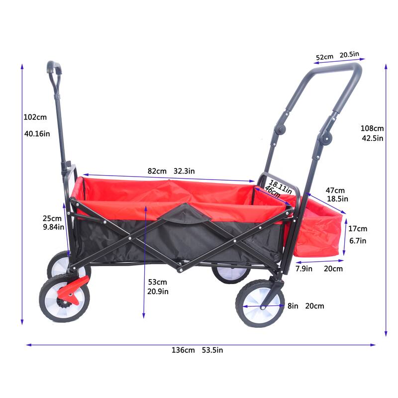 Anmytek Heavy Duty Folding Utility Wagon All Terrain Garden Beach Camping Grocery Cart Red Black
