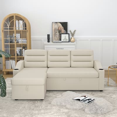 MH83.5" Convertible Sleeper Combo Sofa, Convertible Sofa Bed Polyester Pullout Bed