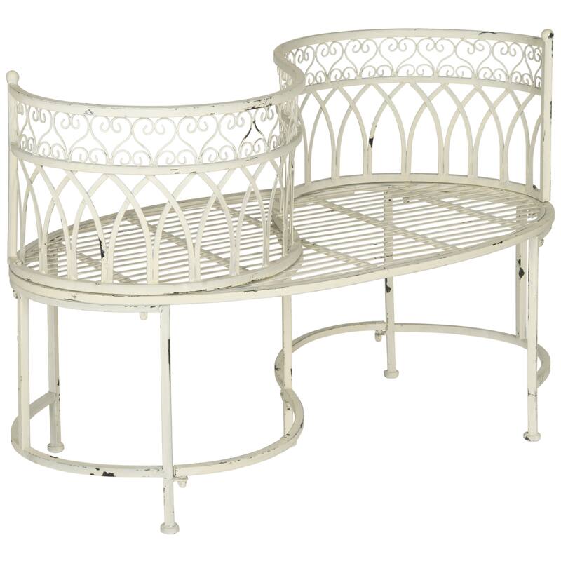 SAFAVIEH Outdoor Citlalli Victorian Scroll Iron Kissing Bench - 44Wx24Dx31H