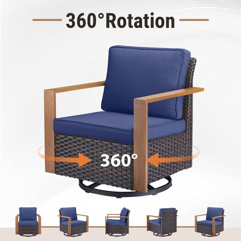 Meyreso Wicker Outdoor Patio Metal Fire Pit Set with Swivel Gliders & 4.5" Olefin Cushions