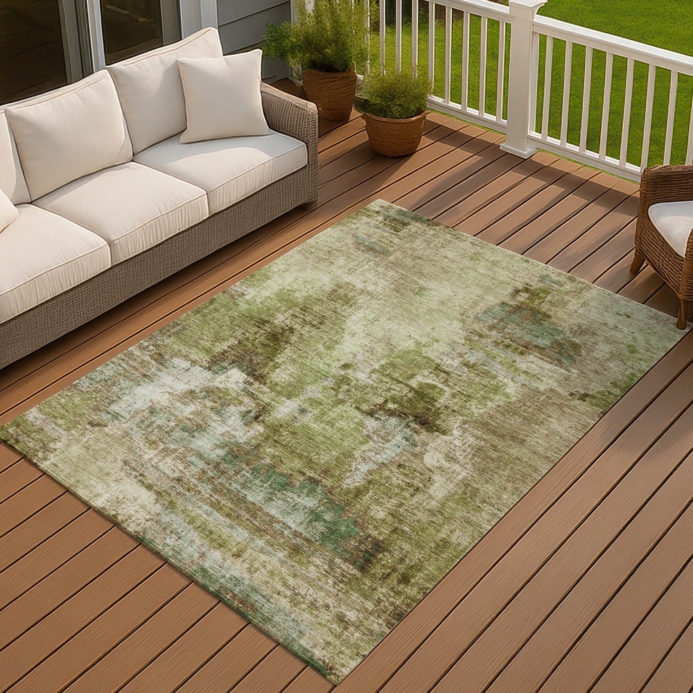 Machine Washable Indoor/ Outdoor Abstact Contemporary Chantille Rug
