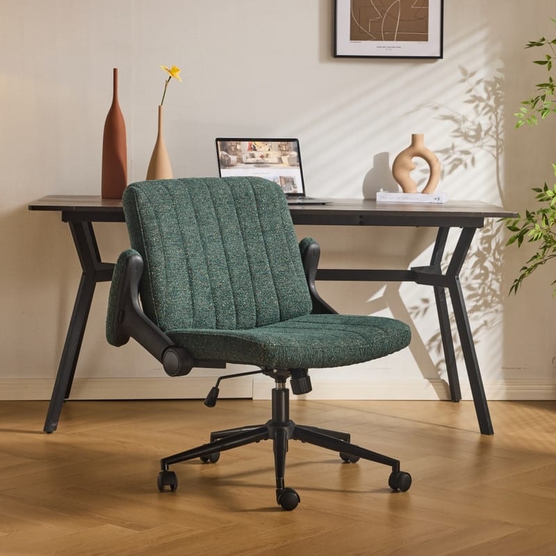 Speckled Chenille Swivel Chair With Flip-Up Arms For Cross-Legged