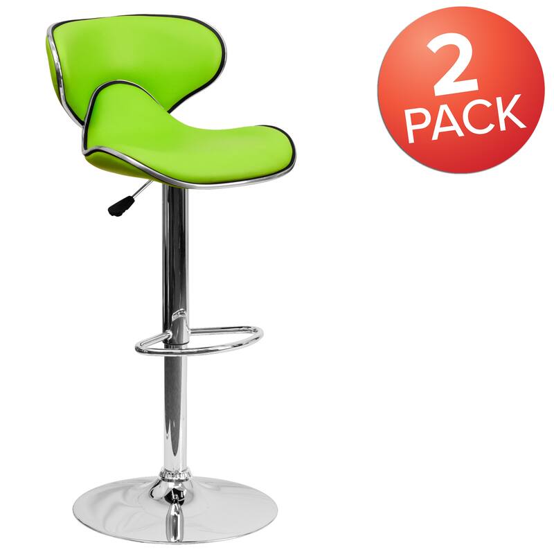 2 Pack Contemporary Mid-Back Vinyl Adjustable Height Barstool with Chrome Base - 16"W x 17.5"D x 34.5" - 43"H
