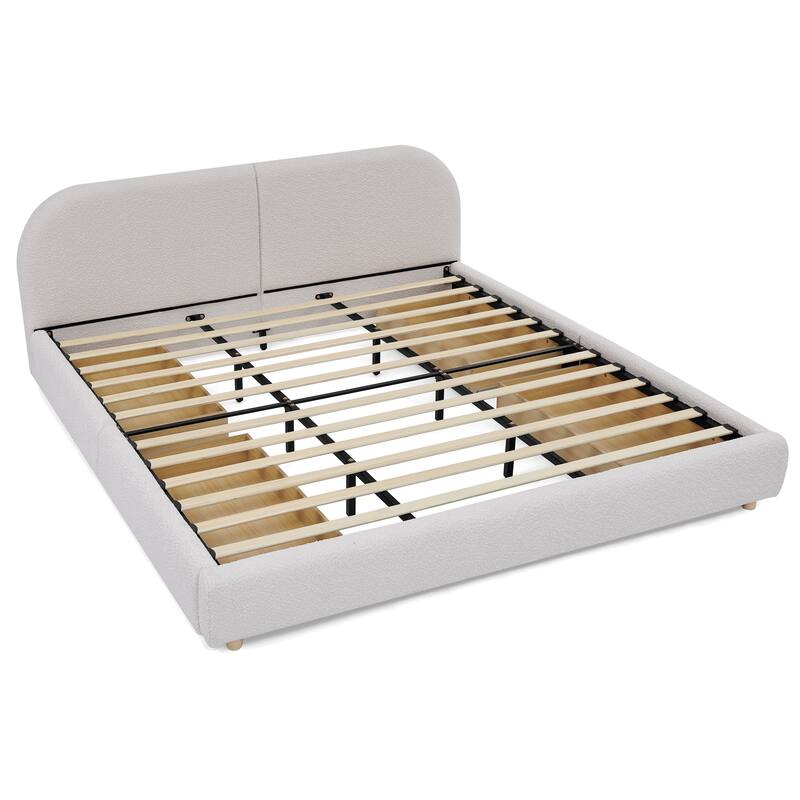 Stylish Curve-shaped Upholstered Platform Bed Frame Modern Minimalist Low Profile Bed with Curved Headboard Optional Storage Bed