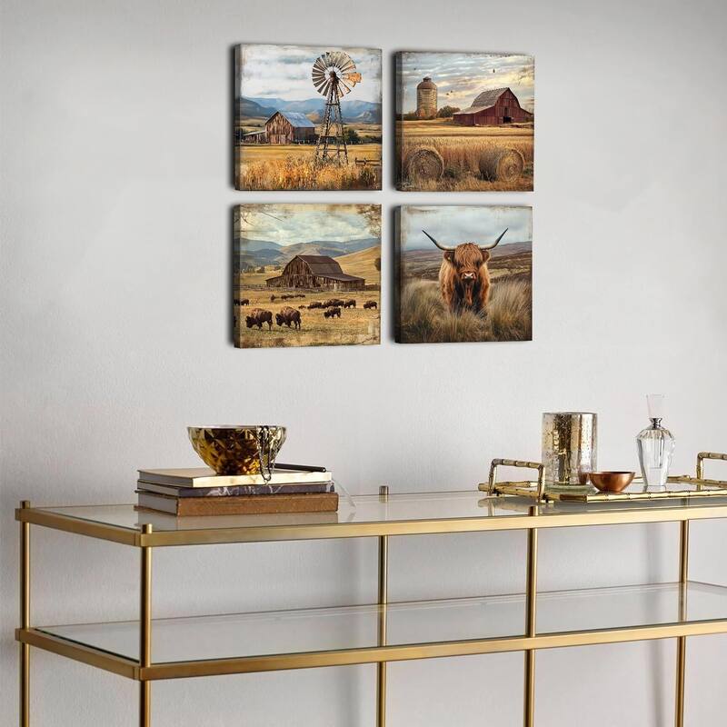 Cow Wall Art Farmhouse Kitchen Decor Rustic Windmill Barn