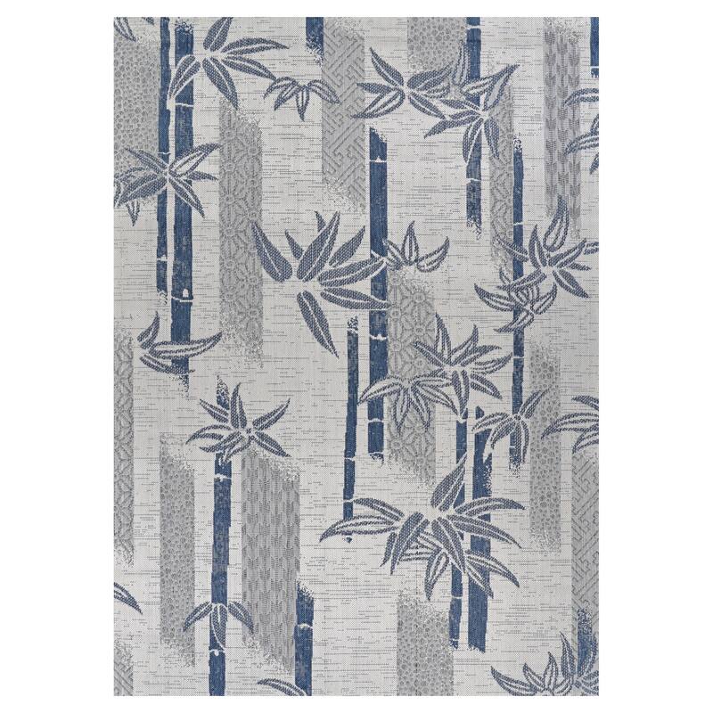 Sebille Bamboo Ivory- Blue Indoor/ Outdoor Area Rug