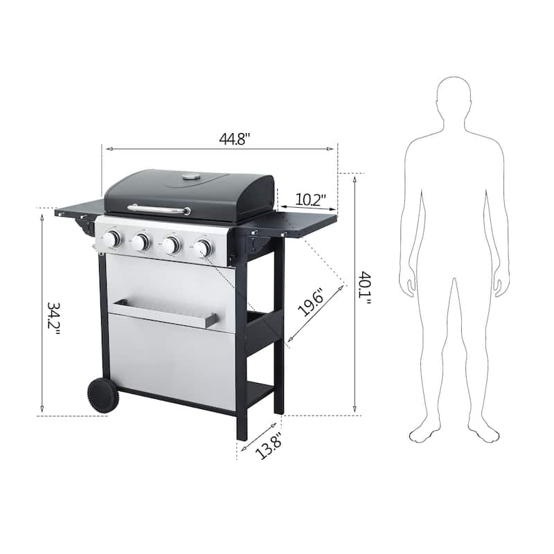 34200BTU Output 4 Burner Propane Gas BBQ Grill w/ Wire Enamel Cooking Grids