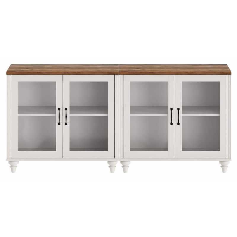 TV Stand with Glass Doors, TV Console Table TV Cabinet