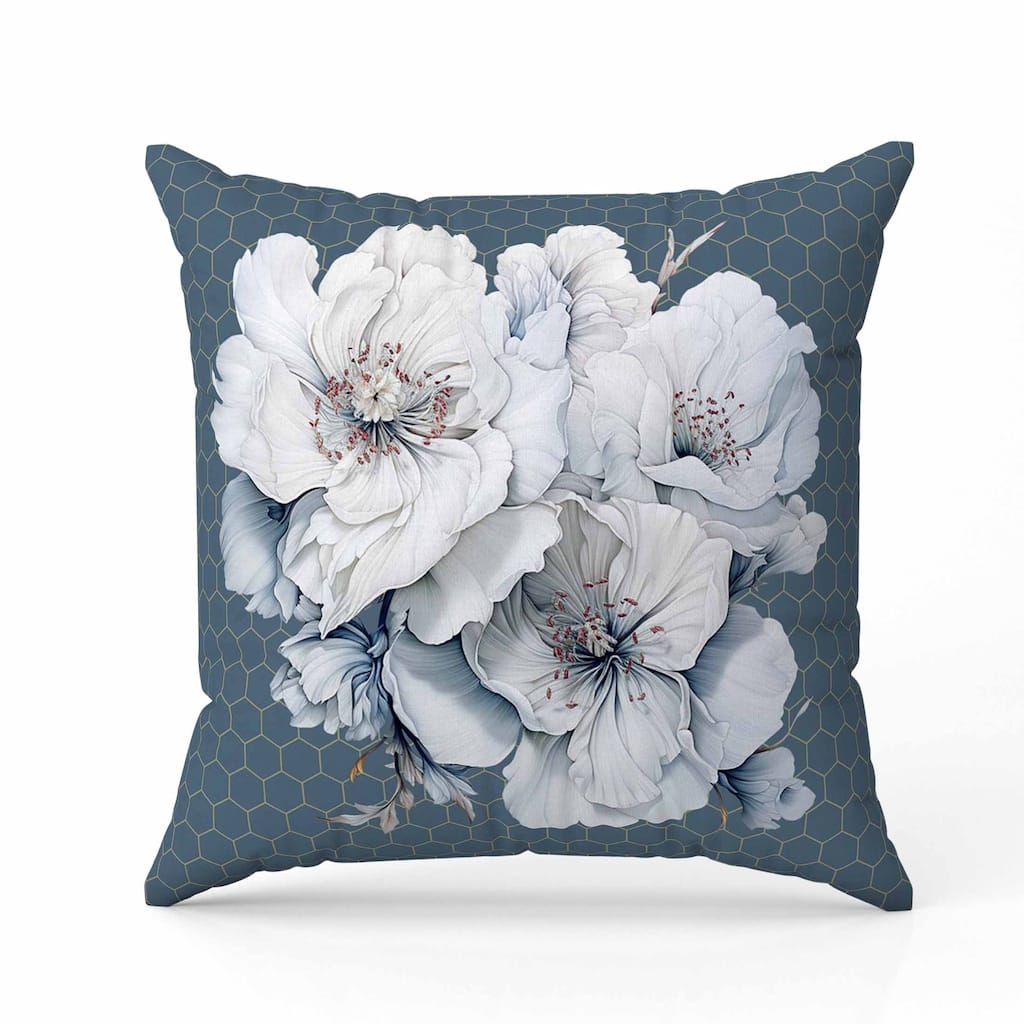 Magnolia Majesty Faux Suede Reversible Throw Pillow Prussian and Blue