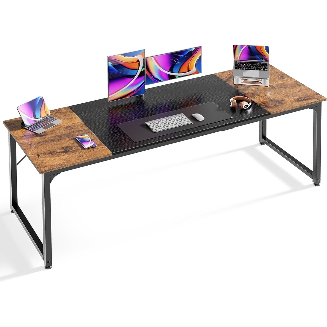 70 Inch Office Desk with Storage, Rustic Brown and Black, Versatile Work Desk for Home Office, Study, or Gaming