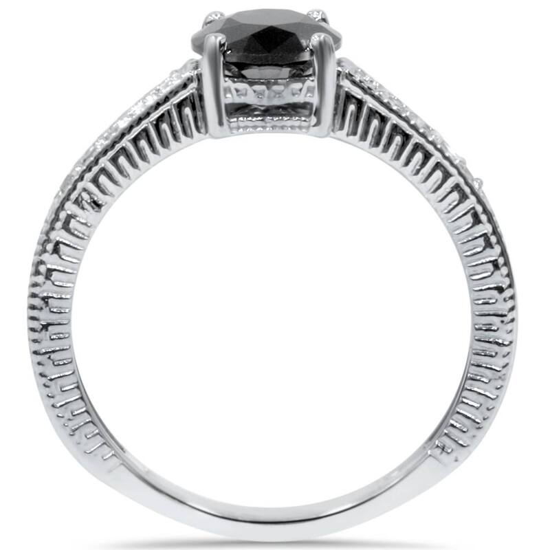 1 1/5ct Vintage Treated Black & White Diamond Engagement Ring White Gold