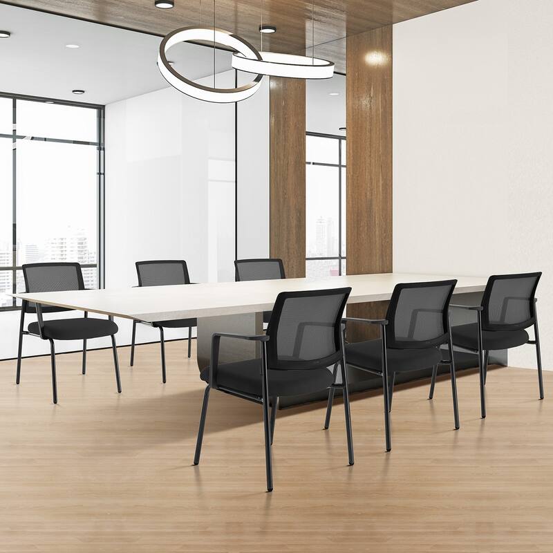 2-piece Mesh Back Stacking Chair,Upholstered Arm Chair with Sturdy Metal Frame