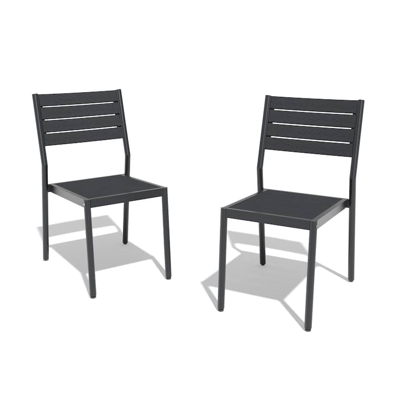 VredHom Outdoor Stackable Aluminum Patio Dining Chairs - Black-2PC