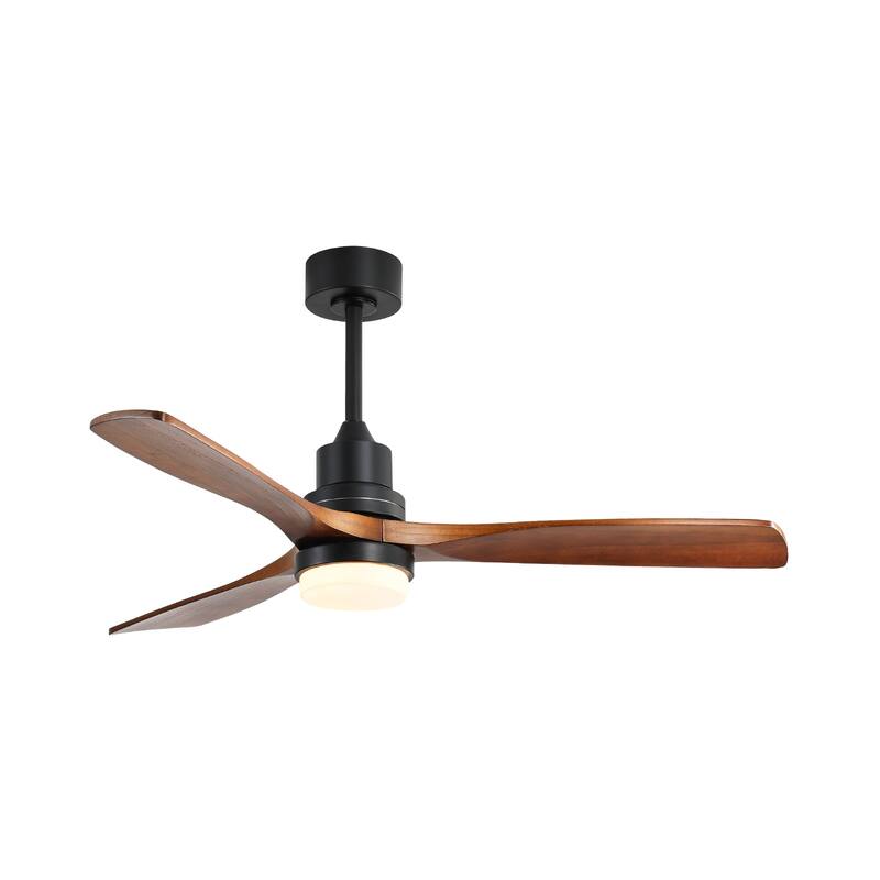 52 Inch Indoor Ceiling Fan With Dimmable Led Light 3 Solid Wood Blades Remote Control Reversible DC Motor Black For Living Room - Matte Black