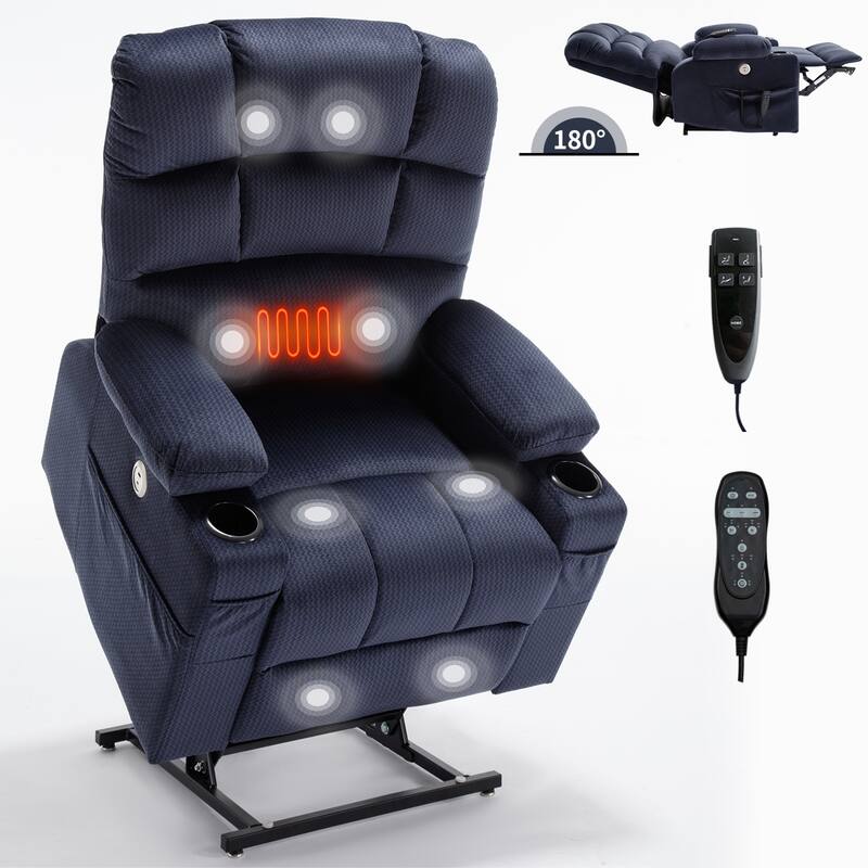 Chenille Power Lift Recliner Chair with 2 Cup Holders, Dual Motor Infinite Position Recliner Sofa with Massage & Heating