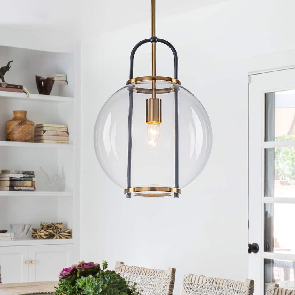 Industrial 1-Light Brass Lantern Glass Pendant Light