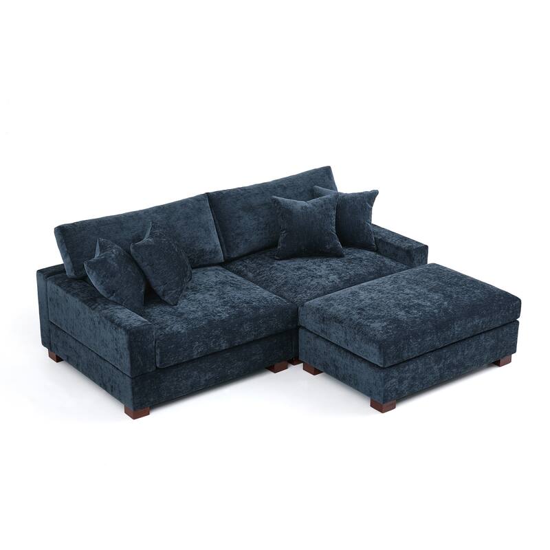Modern Oversized Chenille Modular Sectional Sofa with Ottoman
