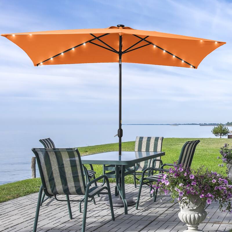 LIVOOSUN LED 10 x 6.5Ft Patio Table Umbrellas Outdoor Market Umbrella with Aluminium/Steel Pole, UV-Resistant Canopy - Orange