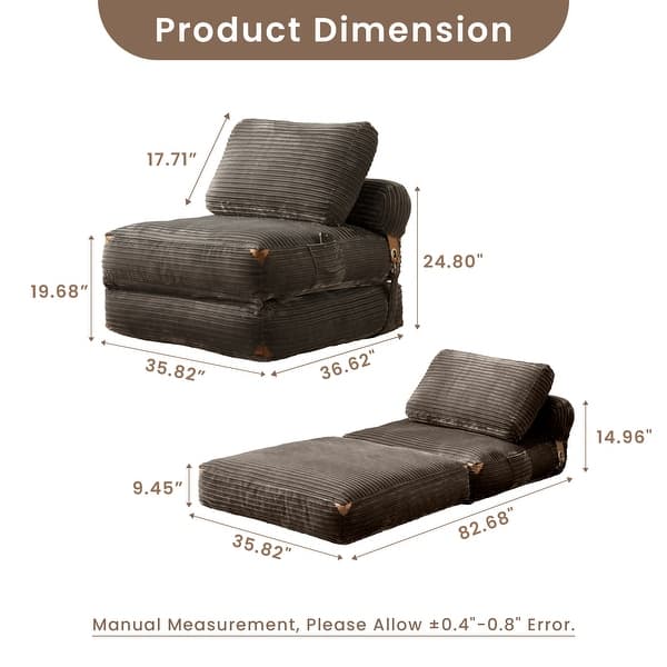 dimension image slide 2 of 7, OVIOS Corduroy & Plush Foldable ​Sleeper Sofa