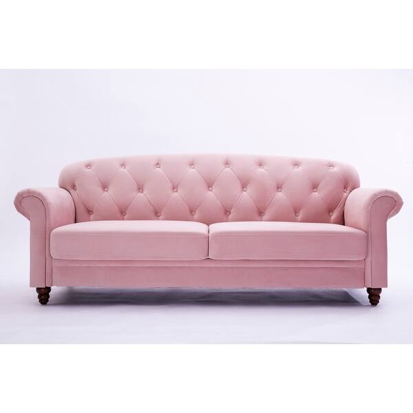 Modern Velvet Upholstered Sofa 2 Seat Couch with Roll Arms and Buttons