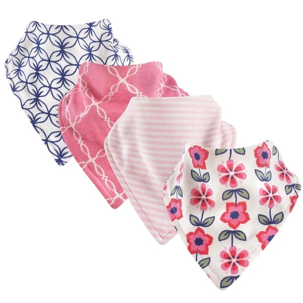 slide 1 of 1, Touched by Nature Baby Girl Organic Cotton Bandana Bibs 4pk, Flower, One Size - Flower - One Size One Size - Flower