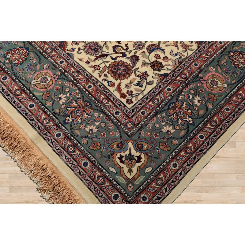 9x12 Hand Knotted Wool Ivory Kashaan Medallion Traditional Oriental Area Rug - 9' x 12'