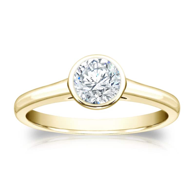 Auriya 14k Gold 1/2ctw Bezel-set Solitaire Diamond Engagement Ring - Yellow - 4