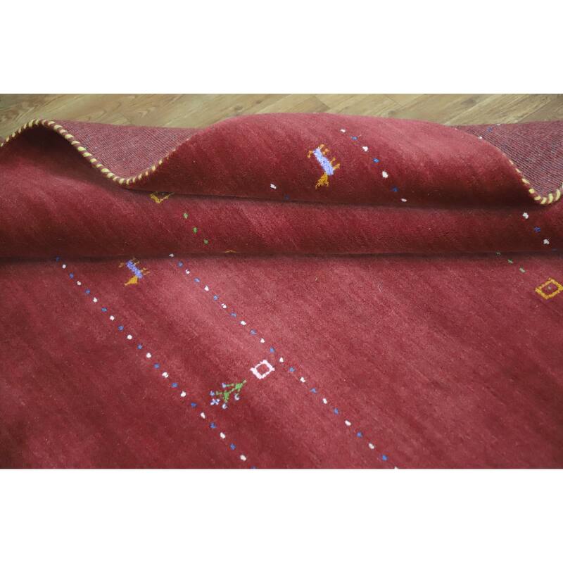 Hand Knotted Oriental 100% Wool Carpet Tribal Animal Pictorial Red Gabbeh Area Rug - 7' 8'' X 4' 11''