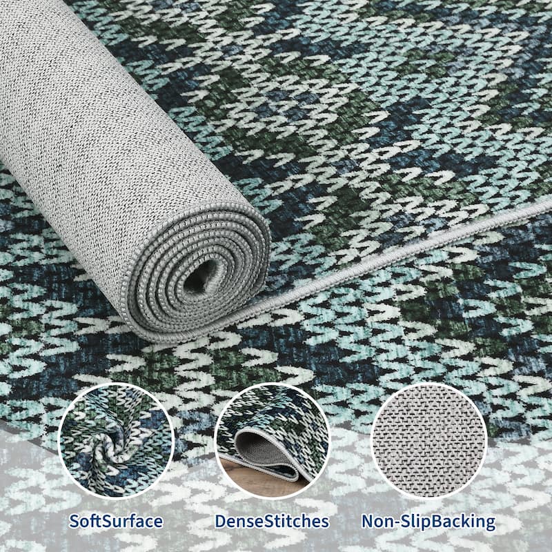 Living Room Rugs Soft Boho Geometric Area Rugs Non-Slip Washable Area Rug for Bedroom Home Office Dining Room