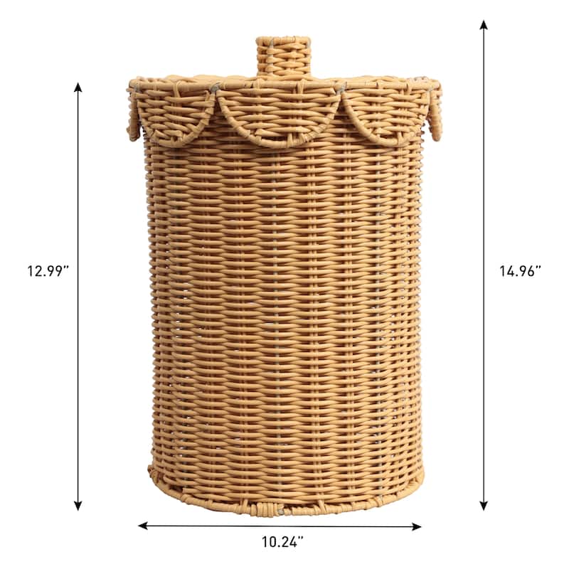 Fern Modern Bohemian Resin 2.9-Gallon Cylinder Wicker Watebasket with Scalloped Lid