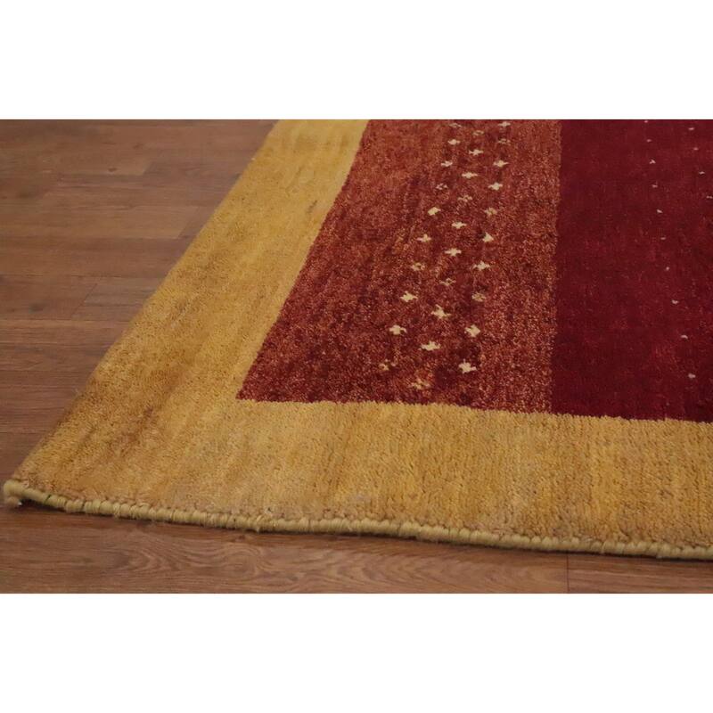 Hand Knotted Oriental 100% Wool Carpet Modern Geometric Red Gabbeh Area Rug - 6' 6'' X 4' 6''