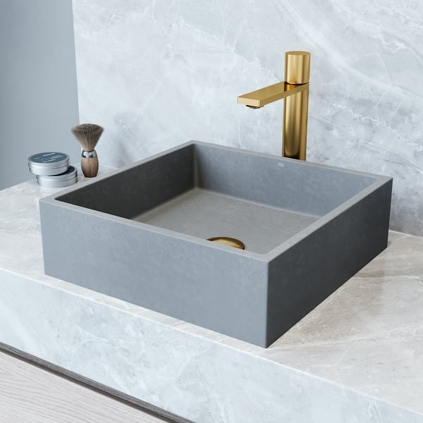 slide 2 of 13, VIGO Alhambra 15"L x 15"W x 5"H Concreto Stone Square Bathroom Vessel Sink Concreto Stone