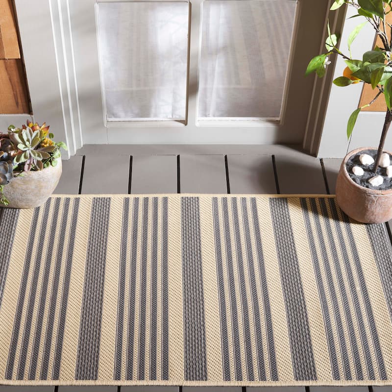 SAFAVIEH Courtyard Orsi Indoor/ Outdoor Waterproof Area Rug - 2'3" x 5' - Grey/Bone