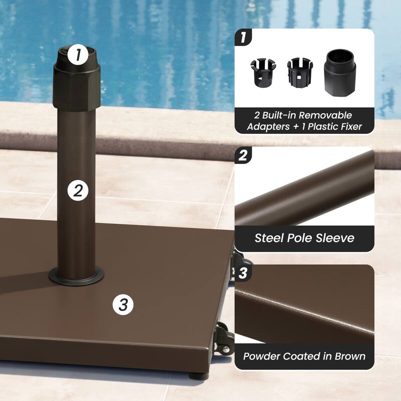 Outdoor Market Umbrella Base Holder Square Concrete / Cement Metal w/Wheels