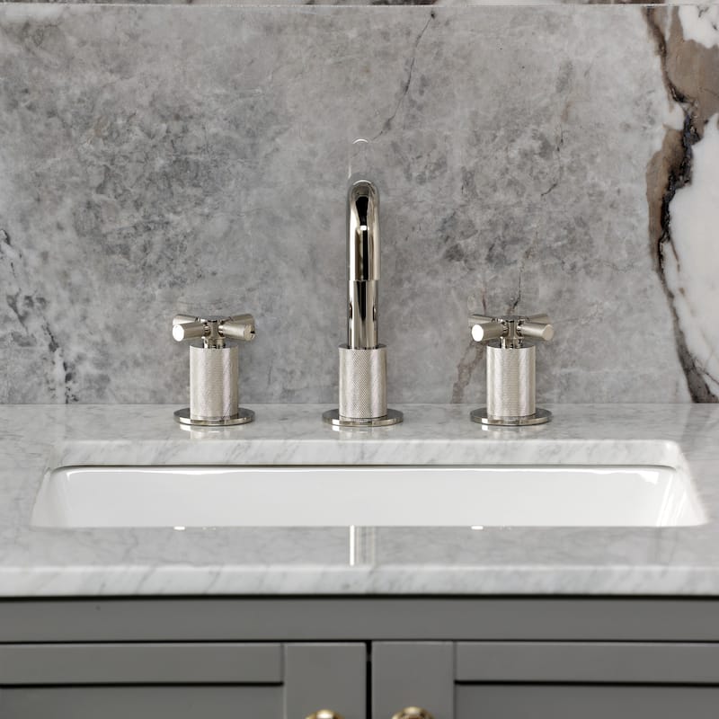 Kingston Brass Convergent Two-Handle 3-Hole Deck Mount Widespread Bathroom Faucet with Push Pop-Up Drain