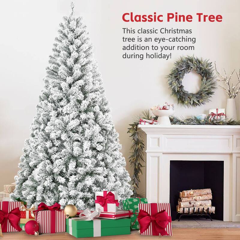 5FT Flocked Christmas Tree - Artificial Snowy Holiday Tree with 407 Tips, Full Shape PVC, Sturdy Metal Stand
